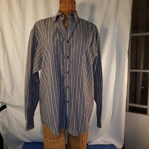Van Heusen Long Sleeve Button Down Shirt Blue Pink Purple Stripe - M (15-15.5)